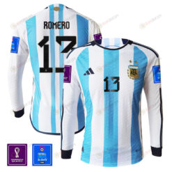 Cristian Romero 13 Argentina 2022-23 Home Men Long Sleeve Jersey National Team World Cup Qatar