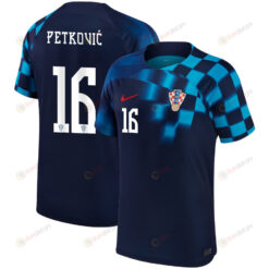 Croatia National Team 2022-23 Qatar World Cup Bruno Petkovi? 16 - Away Men Jersey