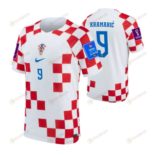 Croatia National Team 2022 Qatar World Cup Patch Andrej Kramaric 9 Home Men Jersey