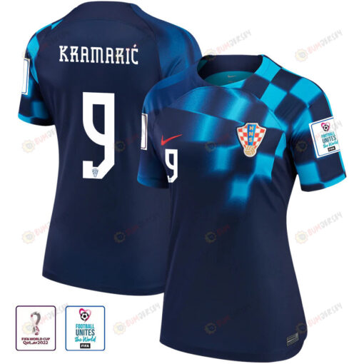 Croatia National Team Andrej Kramari? 9 FIFA World Cup Qatar 2022 Patch - Away Women Jersey