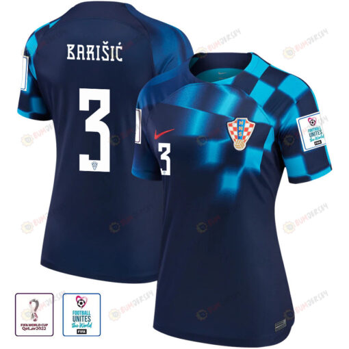 Croatia National Team Borna Bari?i? 3 FIFA World Cup Qatar 2022 Patch - Away Women Jersey