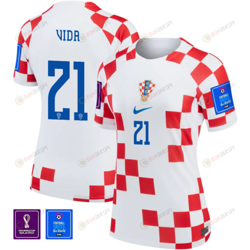 Croatia National Team FIFA World Cup Qatar 2022 Patch Domagoj Vida 21 - Home Women Jersey