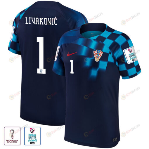 Croatia National Team FIFA World Cup Qatar 2022 Patch Dominik Livakovi? 1 Away Men Jersey