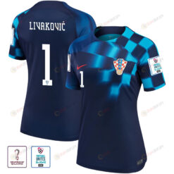 Croatia National Team FIFA World Cup Qatar 2022 Patch Dominik Livakovi? 1 Away Women Jersey