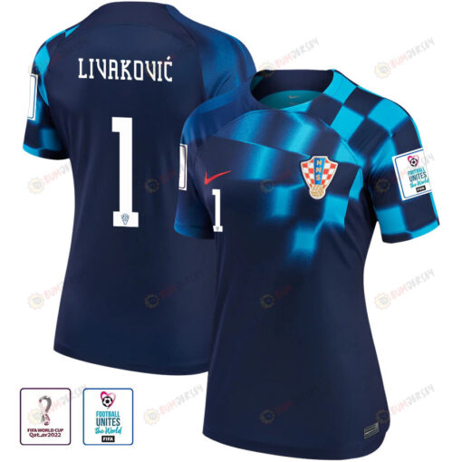 Croatia National Team FIFA World Cup Qatar 2022 Patch Dominik Livakovi? 1 Away Women Jersey