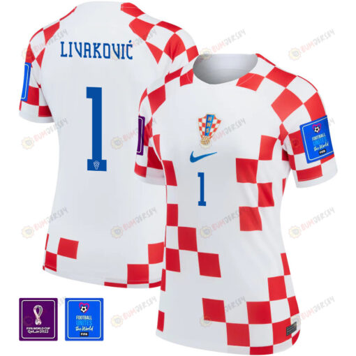 Croatia National Team FIFA World Cup Qatar 2022 Patch Dominik Livakovi? 1 Home Women Jersey