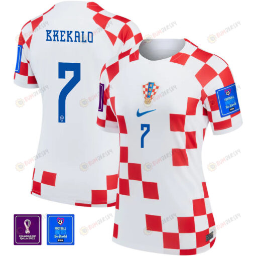 Croatia National Team FIFA World Cup Qatar 2022 Patch Josip Brekalo 7 - Home Women Jersey