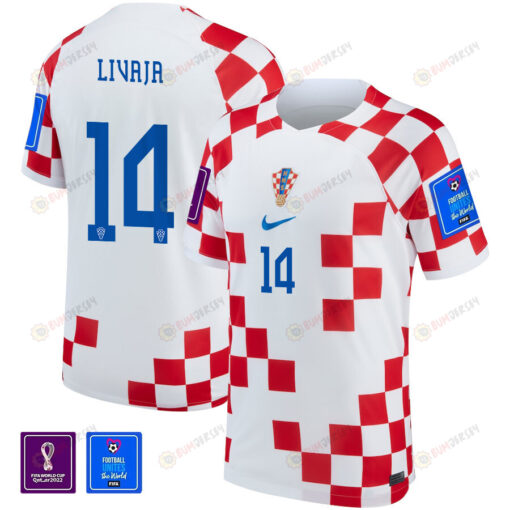 Croatia National Team FIFA World Cup Qatar 2022 Patch Marko Livaja 14 Home Men Jersey