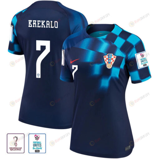 Croatia National Team Josip Brekalo 7 FIFA World Cup Qatar 2022 Patch - Away Women Jersey