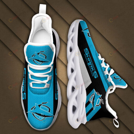 Cronulla Sutherland Sharks Logo Black Stripe Pattern 3D Max Soul Sneaker Shoes In Blue