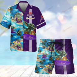 Crown Royal Baby Yoda Hawaiian Shirt Shorts Set In Blue And Purple