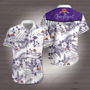 Crown Royal Flower & Leaf Pattern Curved Hawaiian Shirt In White & Purple