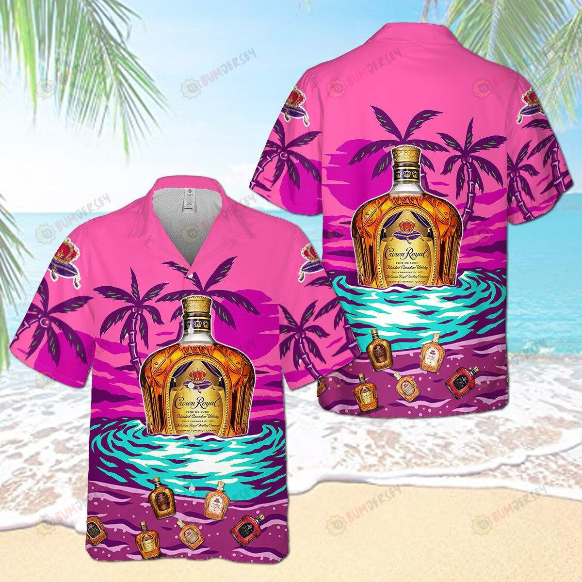 Crown Royal Palm Beach Hawaiian Shirt In Pink Color