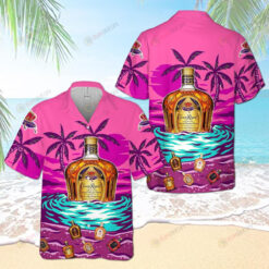 Crown Royal Palm Trees Hawaiian Shirt In Pink Color