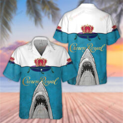 Crown Royal Shark Hawaiian Shirt In Blue And White