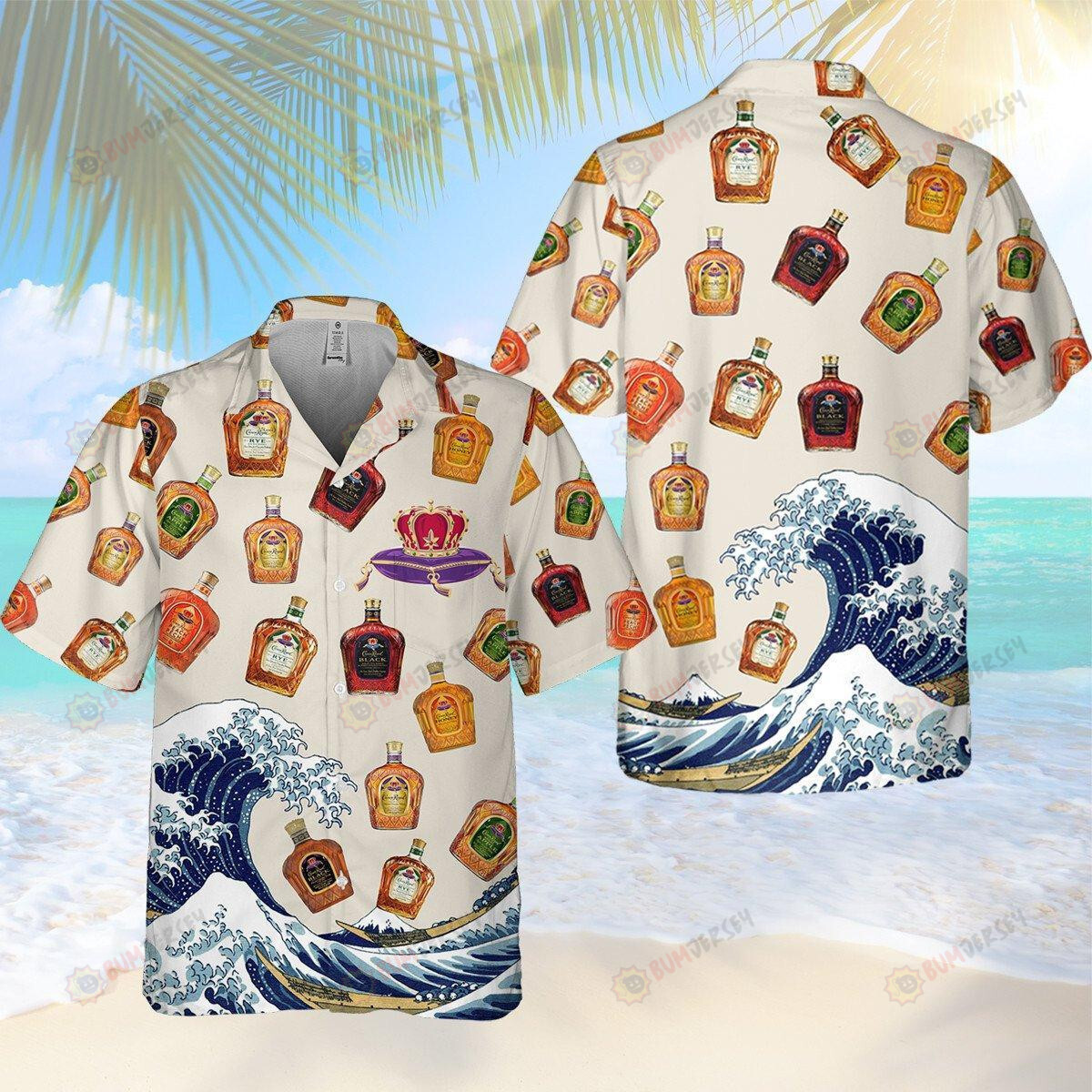 Crown Royal Swing Blue Waves Hawaiian Shirt In Beige