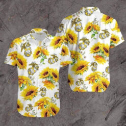Curved Hawaiian Shirt Short Sleeve Us Marine Sunflower