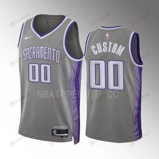 Custom 00 2022-23 Sacramento Kings Grey City Edition Jersey Swingman