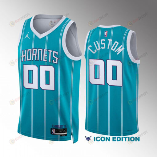 Custom 00 Charlotte Hornets Teal Men Jersey 2022-23 Icon Edition Swingman