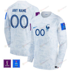 Custom 00 France National Team FIFA World Cup Qatar 2022 Patch - Men Away Long Sleeve Jersey