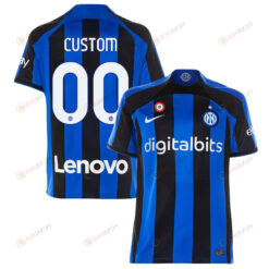 Custom 00 Inter Milan 2022/23 Home Men Jersey - Black/Blue Stripes