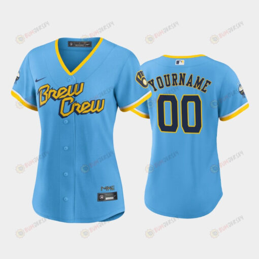 Custom 00 Milwaukee Brewers Powder Blue 2022-23 City Connect Women's Jersey