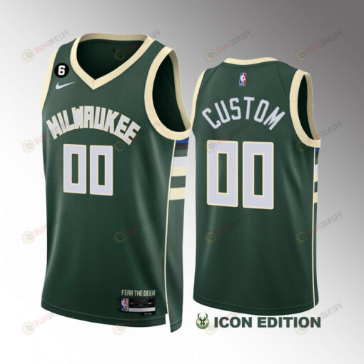 Custom 00 Milwaukee Bucks Green Jersey 2022-23 Icon Edition NO.6 Patch