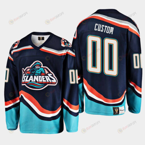 Custom 00 New York Islanders Navy Reverse Retro 2.0 Jersey 2022-23