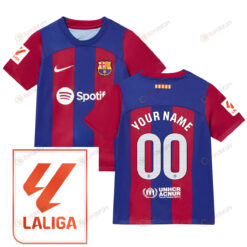 Custom Barcelona 2023/24 With LaLiga Badge Home Youth Jersey