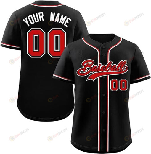 Custom Black Red & White Novelty Baseball Jersey