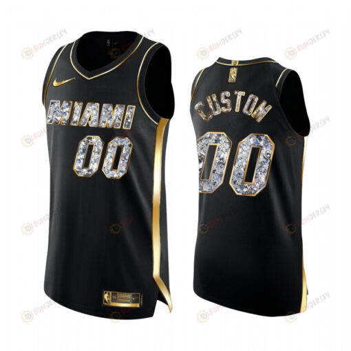 Custom Heat 00 2022 Playoffs Jersey Black Golden Diamond Edition