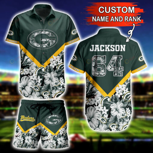 Custom Name And Number Green Bay Packers and Floral 3D Printed Hawaiian Shirt