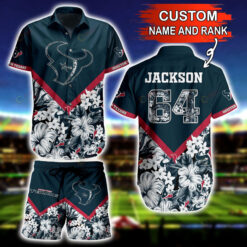 Custom Name And Number Houston Texans Floral Hawaiian Shirt Set