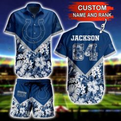 Custom Name And Number Indianapolis Coltsand Floral 3D Printed Hawaiian Shirt