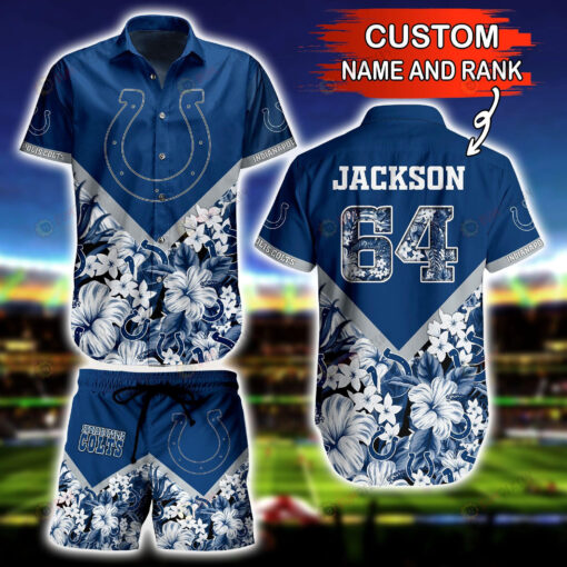 Custom Name And Number Indianapolis Coltsand Floral Hawaiian Shirt Set