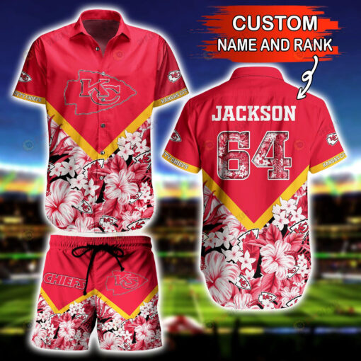 Custom Name And Number Kansas City Chiefs Floral Hawaiian Shirt Set