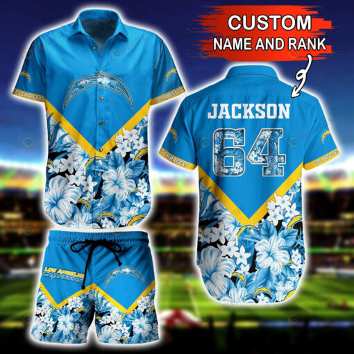 Custom Name And Number Los Angles Chargers Floral Hawaiian Shirt Set