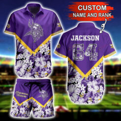Custom Name And Number Minnesota Vikings Hawaiian Shirt Set