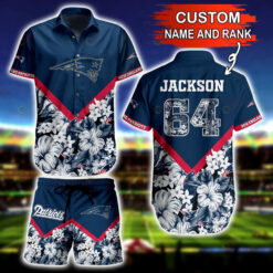 Custom Name And Number New England Patriots Floral Hawaiian Shirt Set