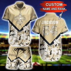 Custom Name And Number New Orleans Saits Floral Hawaiian Shirt Set