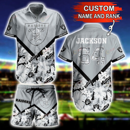 Custom Name And Number Oakland Raiders Floral Hawaiian Shirt Set