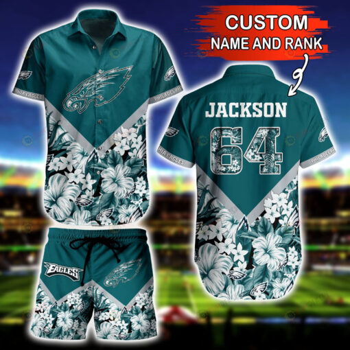 Custom Name And Number Philadelphia Eagles Floral 3D Printed Hawaiian Shirt