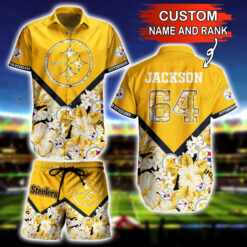 Custom Name And Number Pittsburgh Steelers Floral Hawaiian Shirt Set