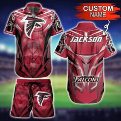 Custom Name And Number Red Atlanta Falcons Hawaiian Shirt Set