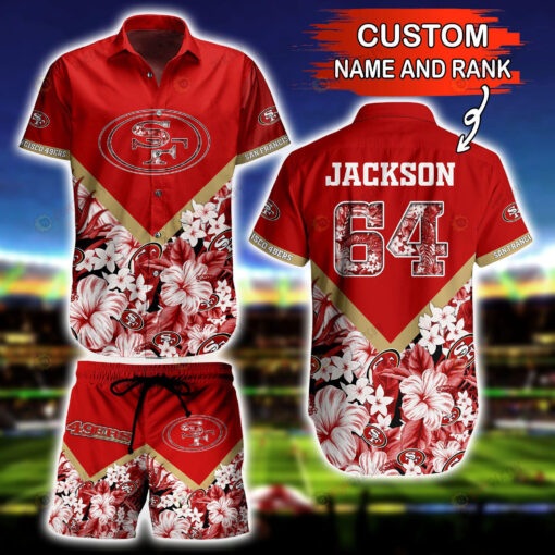 Custom Name And Number San Francisco 49ers Floral Hawaiian Shirt Set