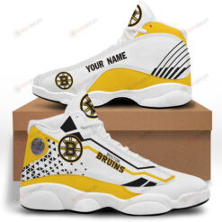 Custom Name Boston Bruins Air Jordan 13 Shoes Sneakers In Yellow And White