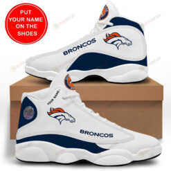 Custom Name Denver Broncos Air Jordan 13 Shoes Sneakers In White And Blue