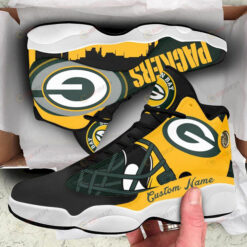 Custom Name Green Bay Packers Air Jordan 13 Shoes Sneakers In Green And Yellow