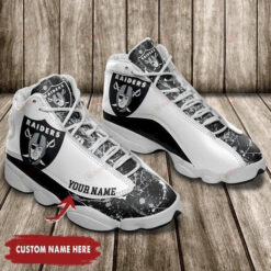 Custom Name Las Vegas Raiders Pattern Air Jordan 13 Shoes Sneakers In Black And White