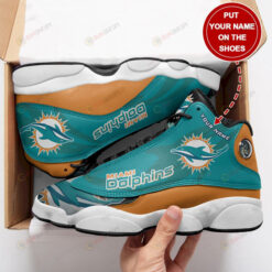 Custom Name Miami Dolphins Air Jordan 13 Shoes Sneakers In Orange And Turquoise